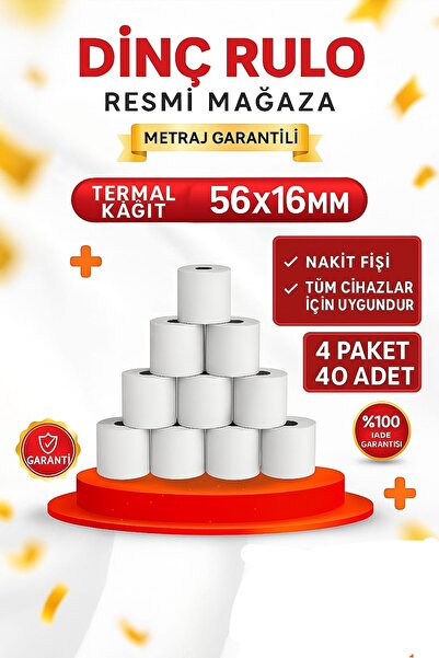 Dinç Thermal 56x16 yazarkasa Pos Rulosu 40'Adet Ekonomik paket-Pos Rulosu Pos...