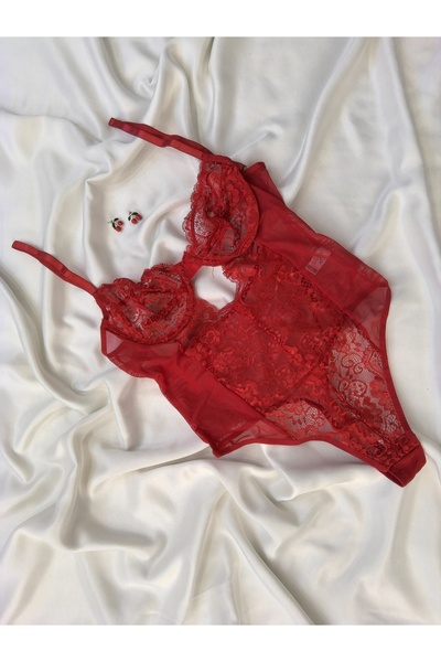 İNKO İÇ GİYİM Δαντελένιο κορμάκι με διάφανο κάτω μέρος με κουμπώματα