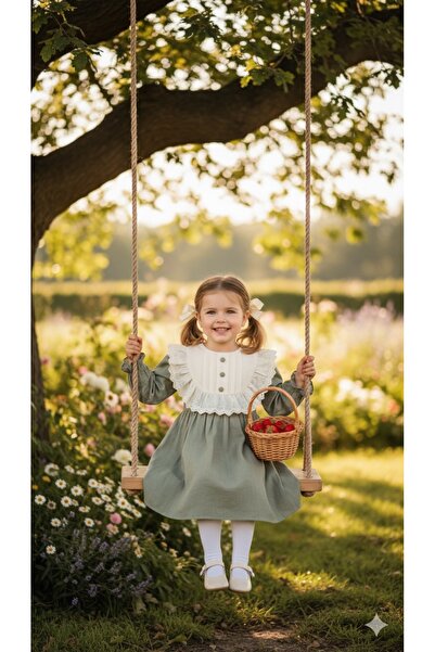 BİLGEN Style KIZ ÇOCUK DOĞUM GÜNÜ PARTİ DÜĞÜN ELBİSE BRODE İŞLEMELİ DANTELLİ KETEN