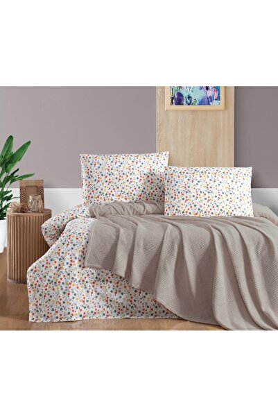 Şaheser Dalila Light Double Bed 100% Cotton Jacquard Bedspread Set - Beige