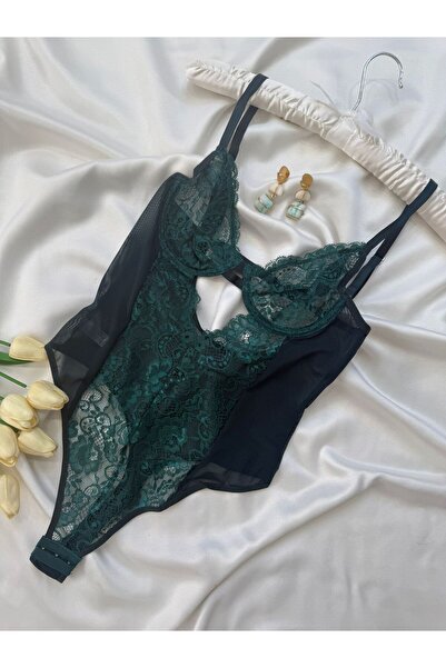 İNKO İÇ GİYİM Δαντελένιο κορμάκι με διάφανο κάτω μέρος με κουμπώματα