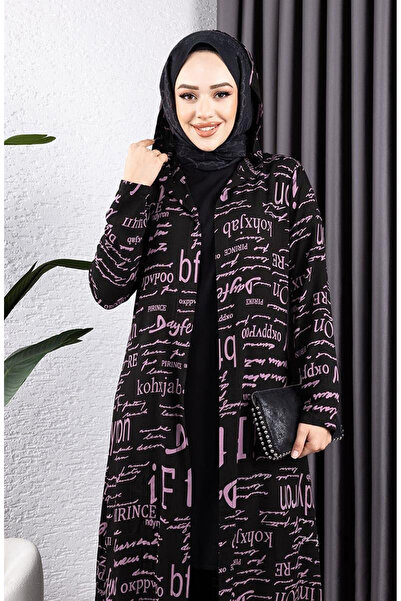 sefamerve Written 3-Piece Hijab Set 4012-02 Black Dusty Rose