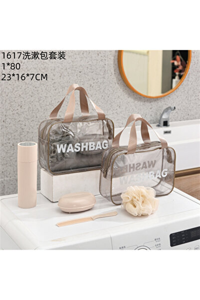 ARVALE Wash Bag Travel Set | Shower Loofah, Soap Dish, Comb with Transparent Organizer Bag