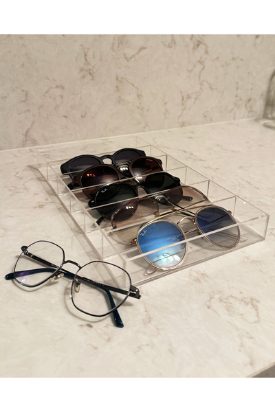 Neon Gözlük Düzenleyici Pleksi Stand 6 Bölmeli Şeffaf 30x18 cm