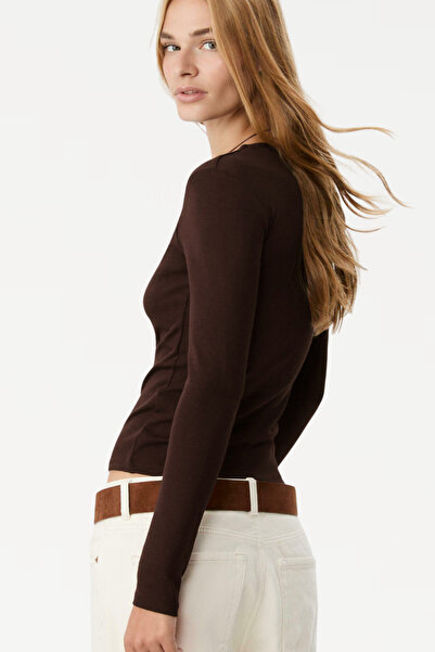VODENS Кафяво боди с дълъг ръкав и кръгло деколте - 100% памук, ултра мек