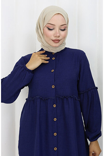 sefamerve Tunic Trousers with Gathered Buttons Double Suit 0115-06 Navy Blue