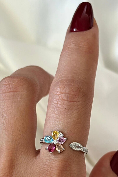 Leo'Stone سلسلة مستوردة من حجر الزركون الملون بتصميم زهرة اللوتس الأنيقة خاتم فولاذي نسائي قابل للتعديل