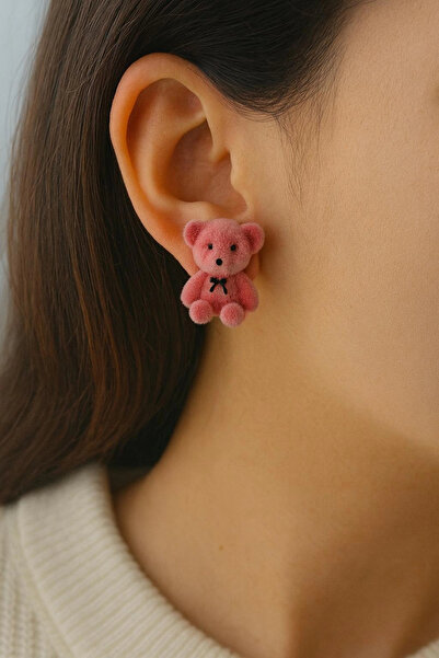 Leo'Stone Ünlü Teddy Model Peluş Ayıcık Gümüş İğneli Kadın Bijuteri Küpe