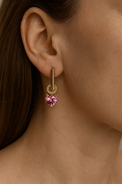 Leo'Stone Premium Series Pink Heart Model Dangle Women's Steel Earrings