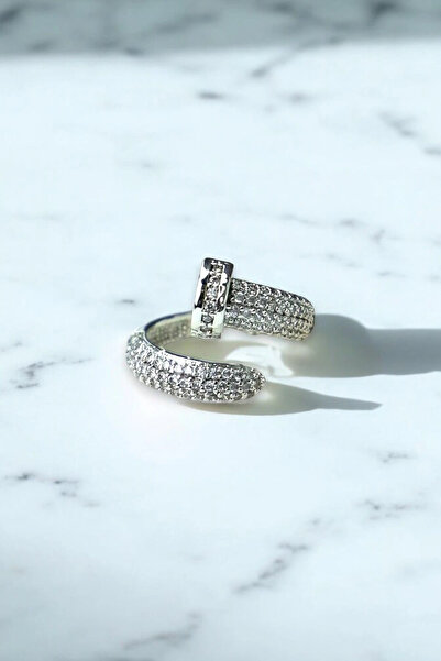 Leo'Stone Özel Seri Çivi Model Zirkon Taşlı Ayarlanabilir Kadın Çelik Yüzük