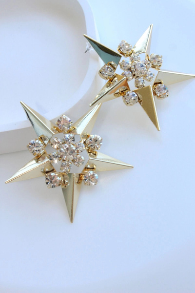 Leo'Stone Büyük Yıldız Tasarım Full Zirkon Taşlı Kadın Abiye Çelik Küpe