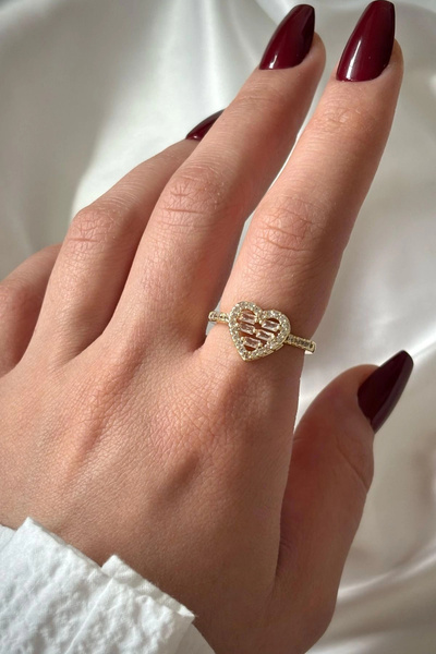 Leo'Stone Premium Seri Heart Layer Model Baget Taşlı Kalp Tasarım Ayarlanabilir Kadın Çelik Yüzük