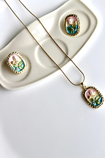 Leo'Stone Vintage Incili Beyaz Gül Motifli 3d Tablo Tasarım Kadın Çelik Küpe