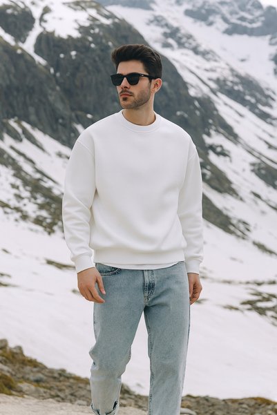 tiggir moda 3-Pack Oversized Unisex Cotton Sweatshirt with Fleece Inside