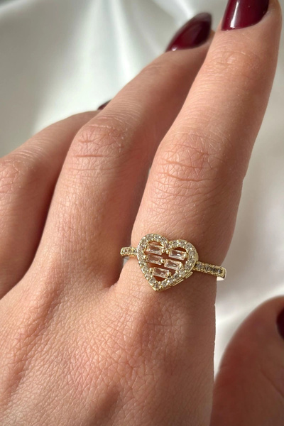 Leo'Stone Premium Seri Heart Layer Model Baget Taşlı Kalp Tasarım Ayarlanabilir Kadın Çelik Yüzük