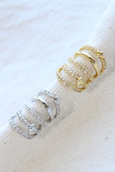 Leo'Stone Çoklu Görünüm Zirkon Taşlı Minik Yıldızlı Model Earcuff Kıkırdak Küpe