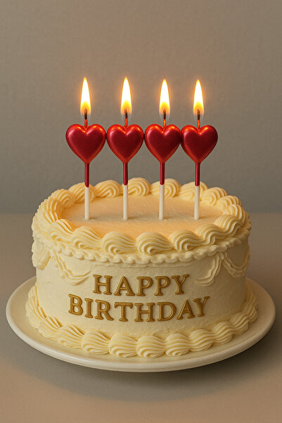 melt pastry & kitchen 4'lü Kalp Pasta Mumu Metalik Kırmızı Doğum Günü Pasta Mumu