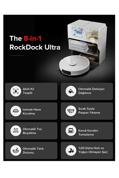 Roborock S8 Max V Ultra 10.000 Pa Ultra Emiş Gücü Otomatik Yıkama, Kurutma Ve Paspas Temizleme Robot Süpürge