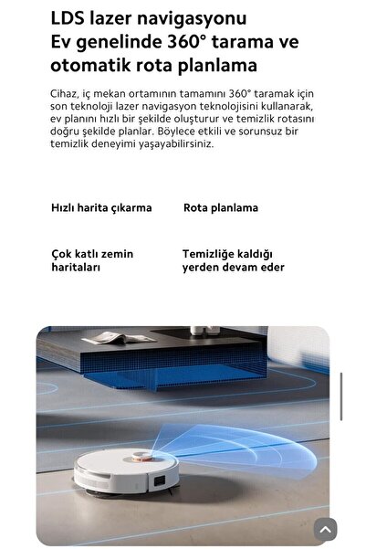 Xiaomi Halı Tanıma-Mop Kaldırma Özellikli Akıllı Robot Süpürge 6000PA Yüksek Çekim  S20 Pus Beyaz