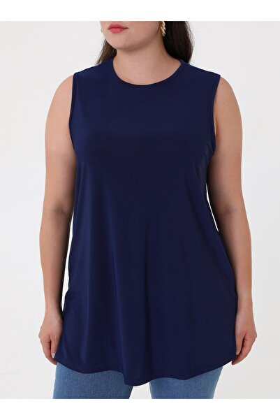 ALİA Plus Size Sleeveless Undershirt Tunic - Navy Blue -