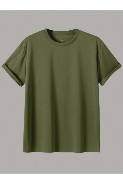 Richarlison Erkek Siyah Beyaz Haki Bej 4'Lü Paket %100 Pamuk Basic Kol Katlı Bisiklet Yaka T-shirt