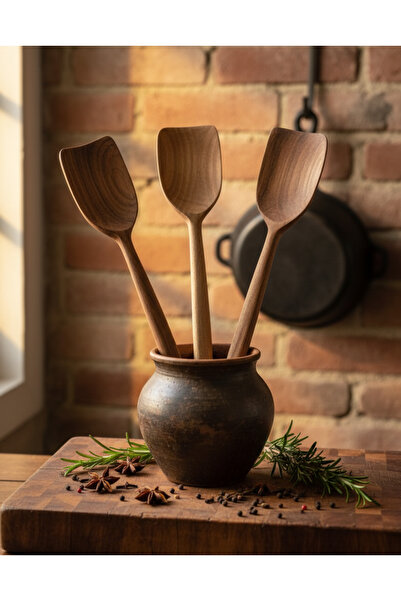 SUR AHŞAP EPOKSİ CEVİZ AĞACINDAN EL YAPIMI ORGANİK EĞİMLİ YEMEK SPATULASI- 30...