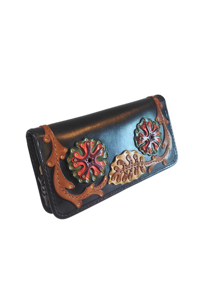 GÖN 100% LEATHER HANDMADE WOMEN'S WALLET WITH HORIZONTAL PHONE COMPARTMENT ZIPPER AND FENCE FAPER (LIVA)