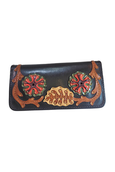 GÖN 100% LEATHER HANDMADE WOMEN'S WALLET WITH HORIZONTAL PHONE COMPARTMENT ZIPPER AND FENCE FAPER (LIVA)