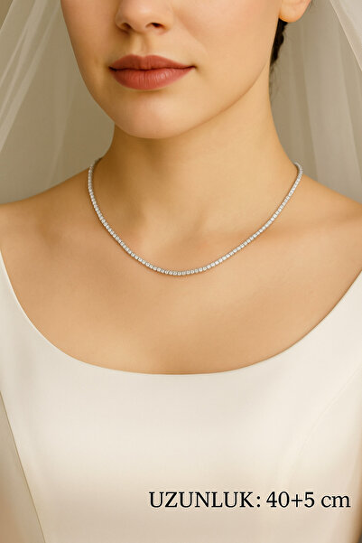 Crystal Diamond Zirconia 1.Kalite, pırlanta montür sertifikalı zirkon taşlı su yolu kolye , düğün kolyesi, gelin kolyesi