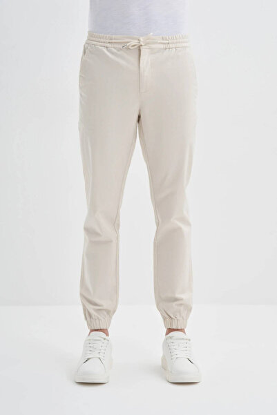Cazador 0004 Button Closure Jogger Men's Trousers with Elastic Waist and Legs Ecru