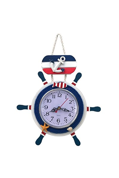 velve Decoratiune ceas de perete in forma de timona, Albastru, 24x26 cm, Alba...