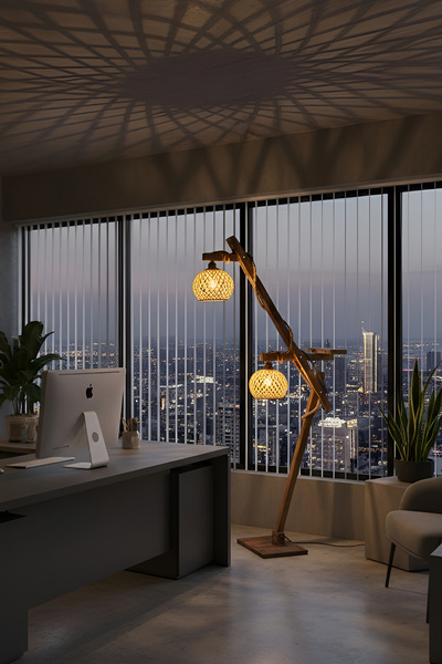 Celestia Rustik Ahşap Lambader – El Yapımı Jüt Halatlı, Sıcak Işıklı Dekoratif Yer Lambası