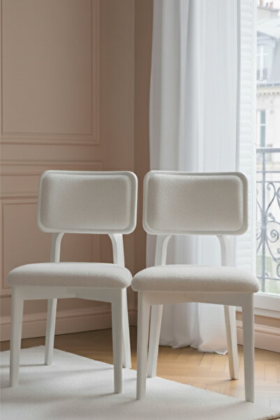 Woodenbend Mirla Beyaz Döşemeli Kayın Ağacı Sandalye 2’li Set – Modern İskand...