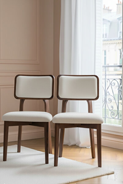 Woodenbend Mirla Ceviz Döşemeli Kayın Ağacı Sandalye 2’li Set – Modern İskand...