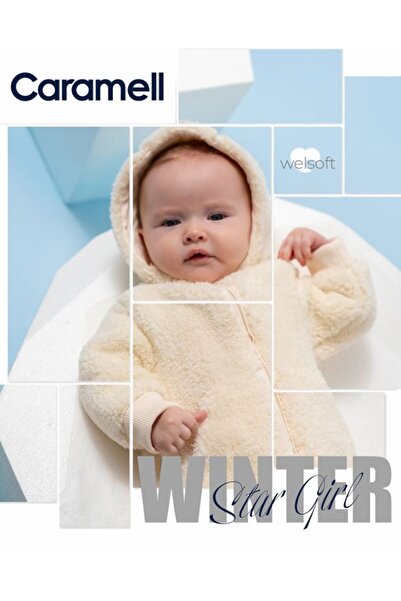 Caramell İncibaby Winter 100% Cotton Welsoft Baby Girl Romper (1-12 Months) Plush Winter Hooded Romper
