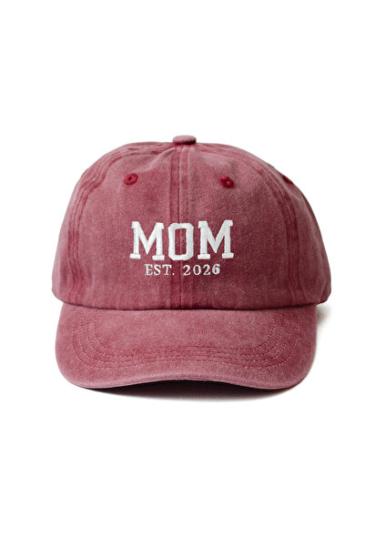 Nome Studio Nakışlı 2026 Bordo-Mavi Mom Dad Şapka 2li paket Anne Baba Yıkamalı Kumaşlı Şapka Pamuklu Ayarlı