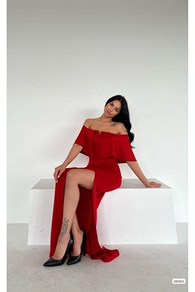 ahanora فستان سهرة نسائي بطبقات من قماش كارمن للموسم الجديد مع فتحة (ملون)