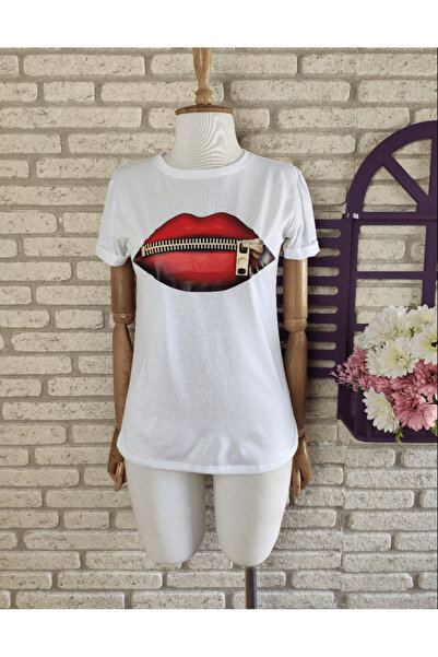 ahanora Tricou din bumbac cu imprimeu buzelor un singur jerseu 65cm