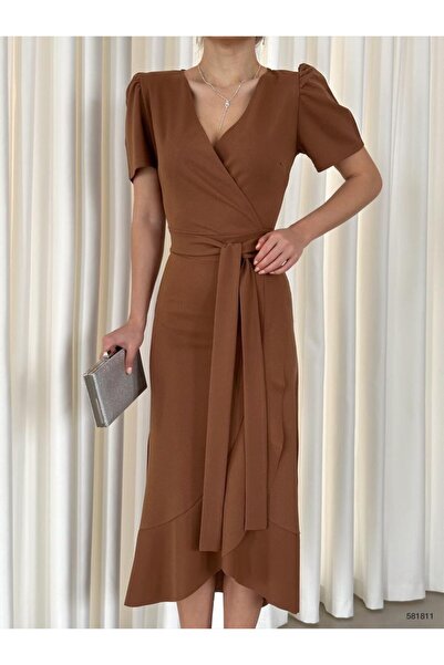 rengastyle Rochie de damă din țesătură creponată, lungime midi, cu curea