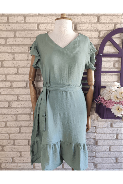 rengamoda Rochie din țesătură Aerobin cu detaliu cu volane și curea Rengastyl...