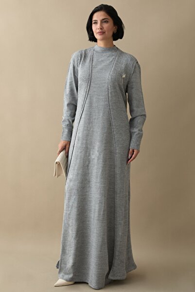 InStyle Брош Деталь Спідниця Сірий Трикотажний Комплект