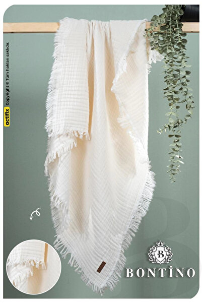 Bontino Muslin Blanket & Throw 4-Layer Fringed 100% Cotton Extra Soft and Bre...