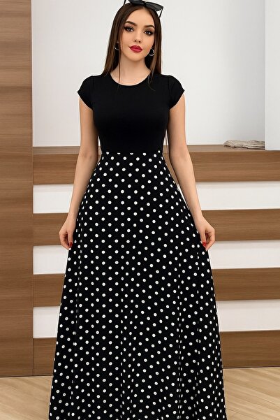 merysare Rochie cu mâneci scurte din țesătură creponată Rochie cu buline