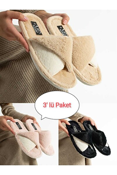 Moda Devrin 3'lü Paket Kışlık Dikişli Taban Burgu Terlik Ev Terliği Çeyiz Bohça Seti (Taban Kalınlaştırılmıştır)