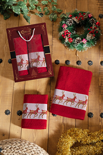 DNZGÜLCAN Kutulu Yılbaşı 2'li Banyo Havlu Seti | Baş Havlusu 1 adet 50x90cm | Beden Havlusu 70x140cm Hediyelik