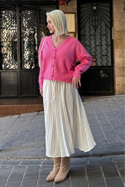 Madmext Pink V-Neck Women's Knitwear Cardigan Mg2462