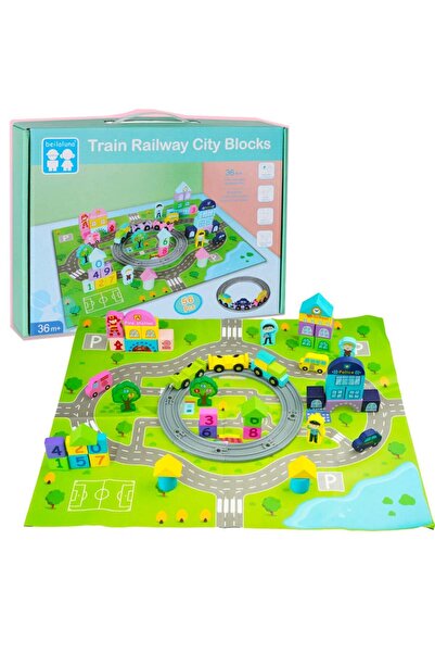 Ludinoo Trenuleț din lemn cu oraș și blocuri educative – 56 piese