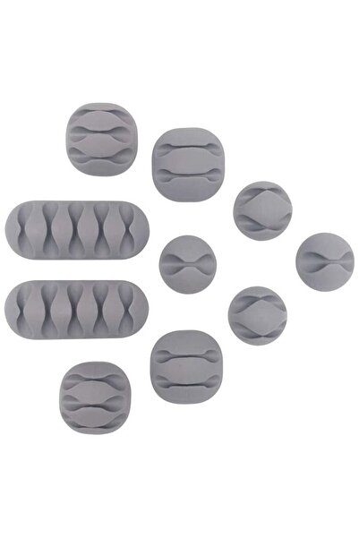 Generic 10 مشابك كابلات باللون الرمادي - منظم كابلات سيليكون ذاتي اللصق