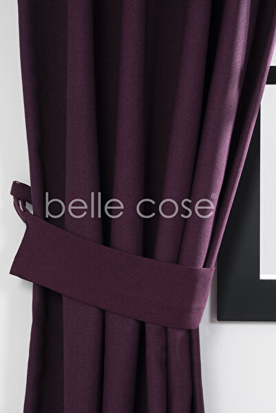 Belle Cose Keten Görünümlü Blackout Karartma Termal Mürdüm Fon Perde Tek Kanat