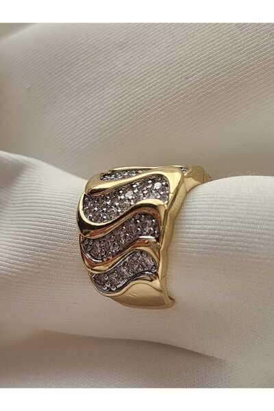 ZÜLİSCH ÇELİK YÜZÜK 15 MM KALINLIĞI GOLD ZİRKON TAŞLI AYARLANABİLİR MODEL PASLANMAZ